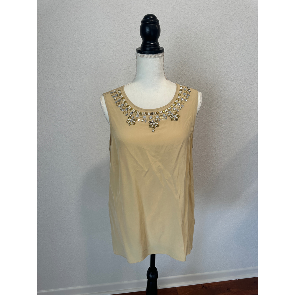 Lilly Pulitzer Sleeveless Gold Blouse with Pearl Embellishment
